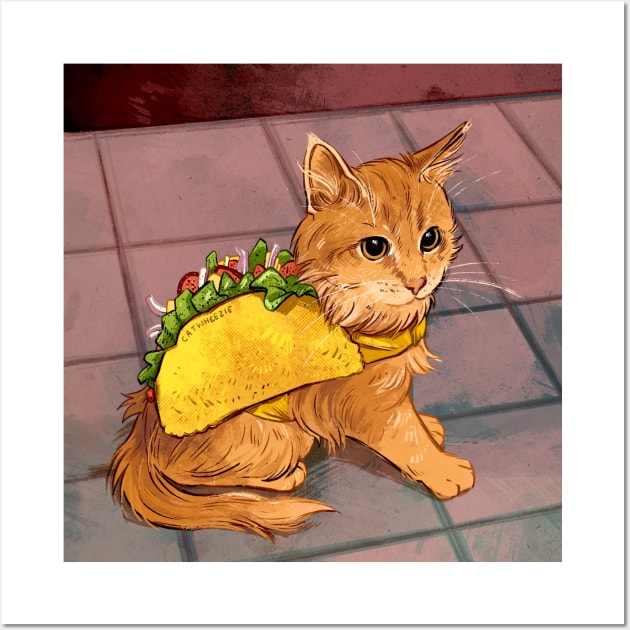 Orange Tabby Taco Cat Wall Art by Catwheezie